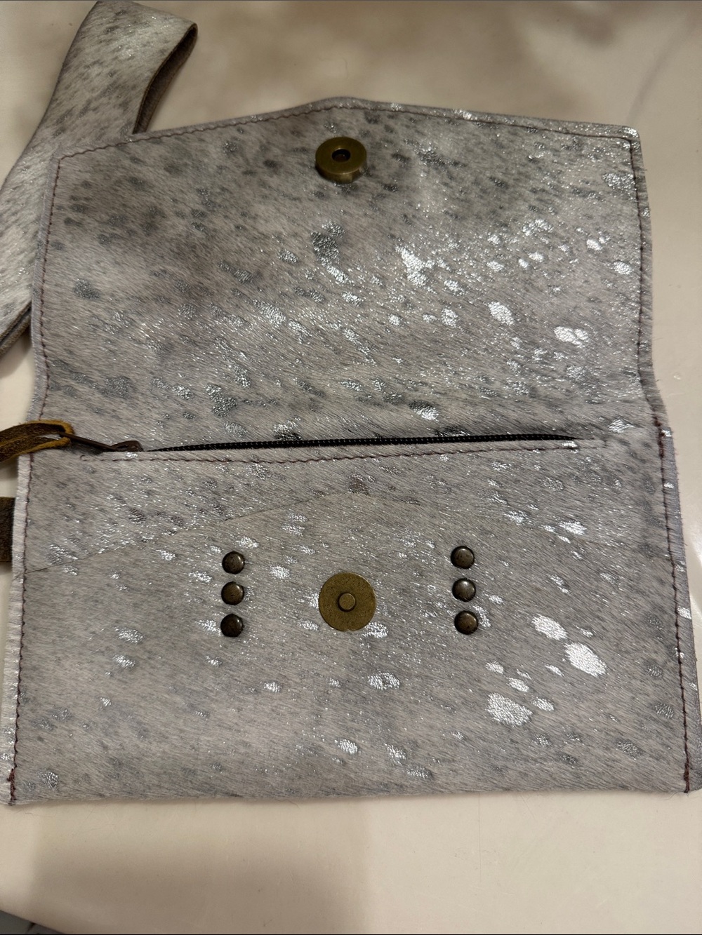 Keep It Gypsy!Designer Gray Embellished Wristlet Clutch with Monogram Medallion - Picture 3 of 6
